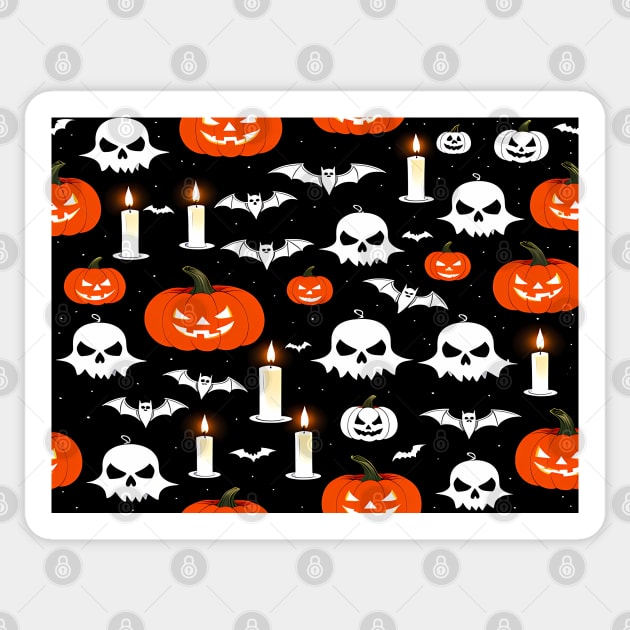 Spooky Seamless Halloween Pattern: Pumpkins, Skulls, Bats, Candles, and Ghosts Sticker by Thewondercabinet28